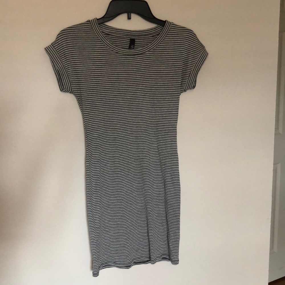 Black & Gray Striped Body Con Mini T-Shirt Dress